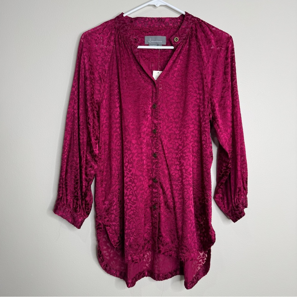 NWT Anthropologie Susanna Berry‎ Velvet Burnout Floral Vampy Button Up Blouse S - Picture 2 of 10